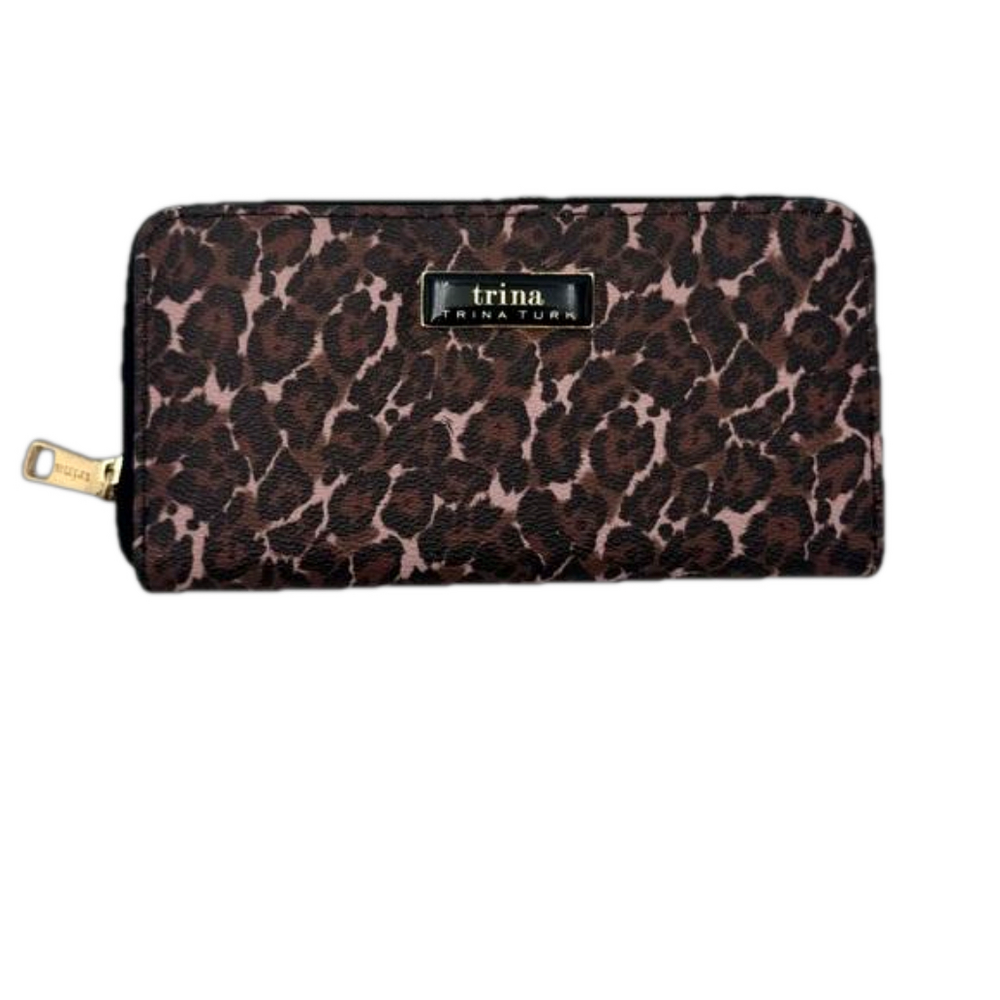 TRINA TURK Large Zip Around wallet vegan leather leopard print animal print NWT - Picture 1 of 4